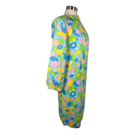 Vintage Women's Colorful Printed House Coat Midi Dress S Long Sleeve Novelty - Picture 3 of 7